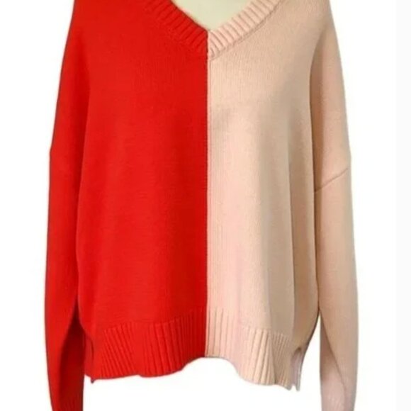 BNWT Kerri Rosenthal Heart Color block V-Neck Sweater M - Picture 3 of 6